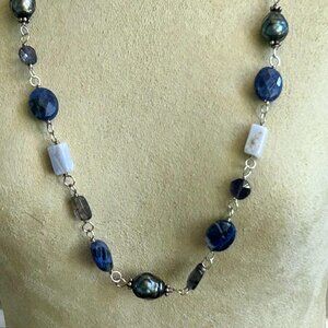 Silpada Silver and Natural Blue Stones and Pearls Necklace and Earring Set